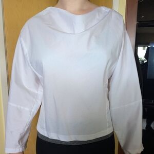 Zara White cotton Top Side Zip Kimono Sleeve shirt Drape Neck Medium Blouse Chic